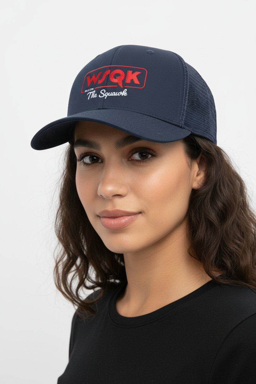 WSQK 94.5 FM “The Squawk” – Stranger Things Inspired Embroidered Retro Trucker Cap | ThreadForge UK