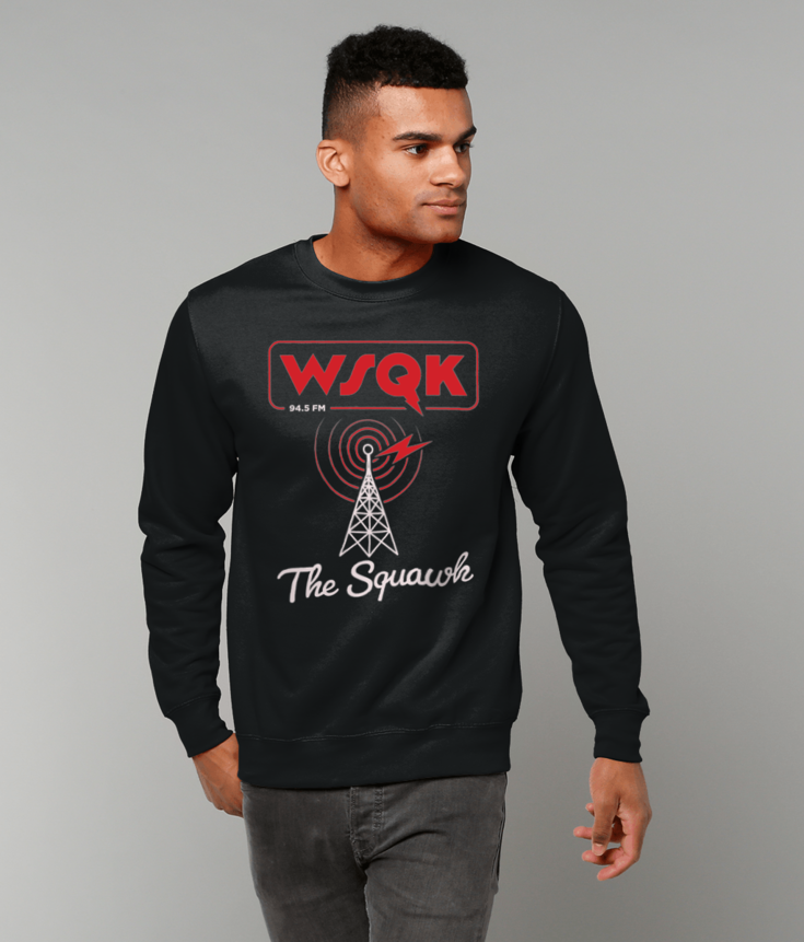 WSQK 94.5 FM “The Squawk” - Stranger Things Inspired Retro Radio Sweatshirt (Front Print) | ThreadForge UK
